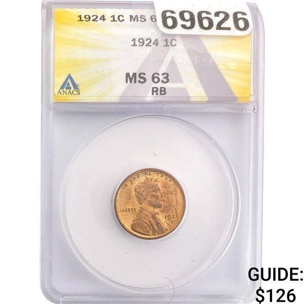1924 Wheat Cent ANACS MS63 RB