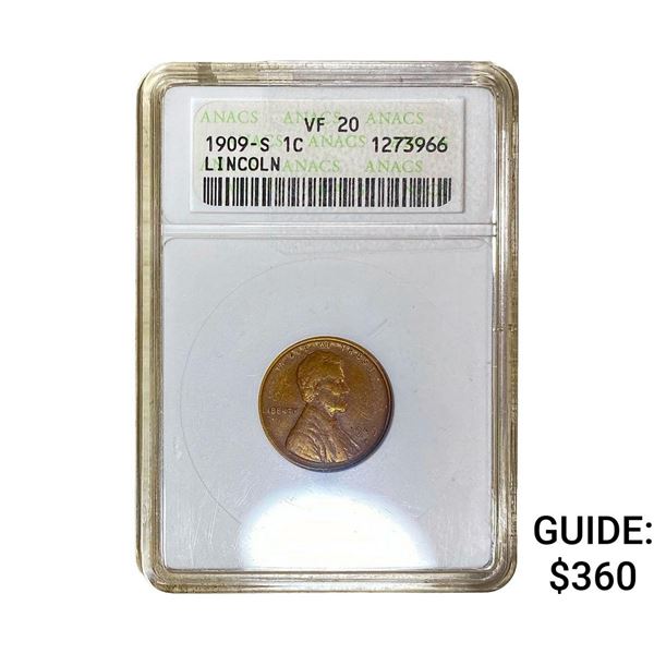 1909-S Wheat Cent ANACS VF20