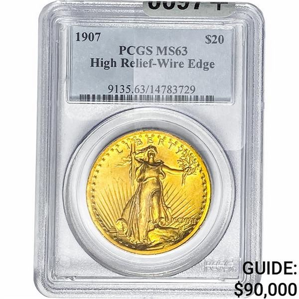 1907 $20 Gold Double Eagle PCGS MS63 HR Wire Edge