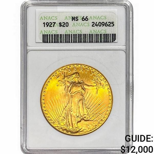 1927 $20 Gold Double Eagle ANACS MS66