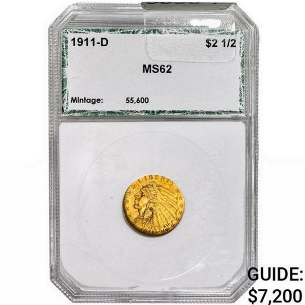 1911-D $2.50 Gold Quarter Eagle PCI MS62