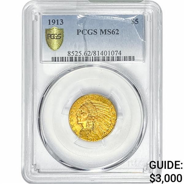 1913 $5 Gold Half Eagle PCGS MS62