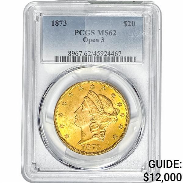 1873 $20 Gold Double Eagle PCGS MS62 Open 3