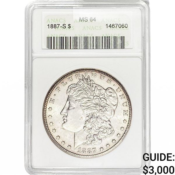 1887-S Morgan Silver Dollar ANACS MS64