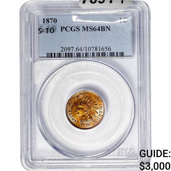 1870 Indian Head Cent PCGS MS64 BN