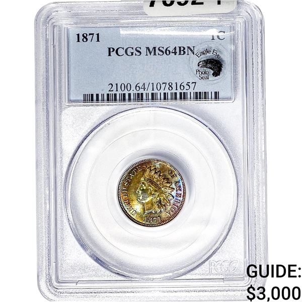 1871 Indian Head Cent PCGS MS64 BN