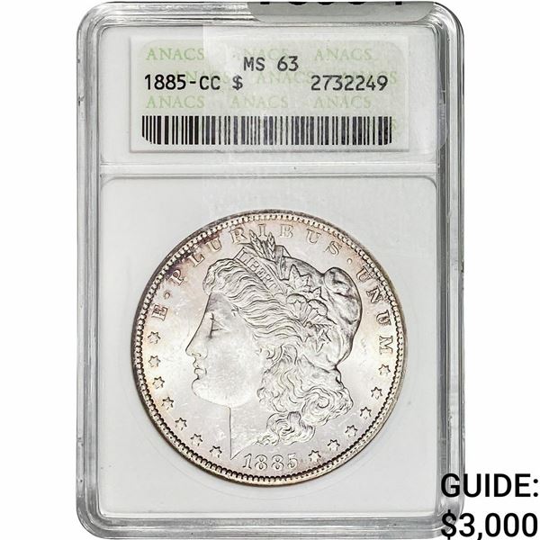 1885-CC Morgan Silver Dollar ANACS MS63