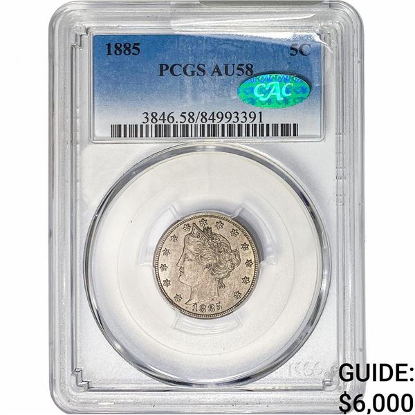 1885 CAC Liberty Victory Nickel PCGS AU58