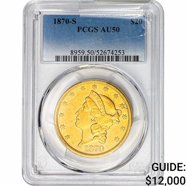 1870-S $20 Gold Double Eagle PCGS AU50