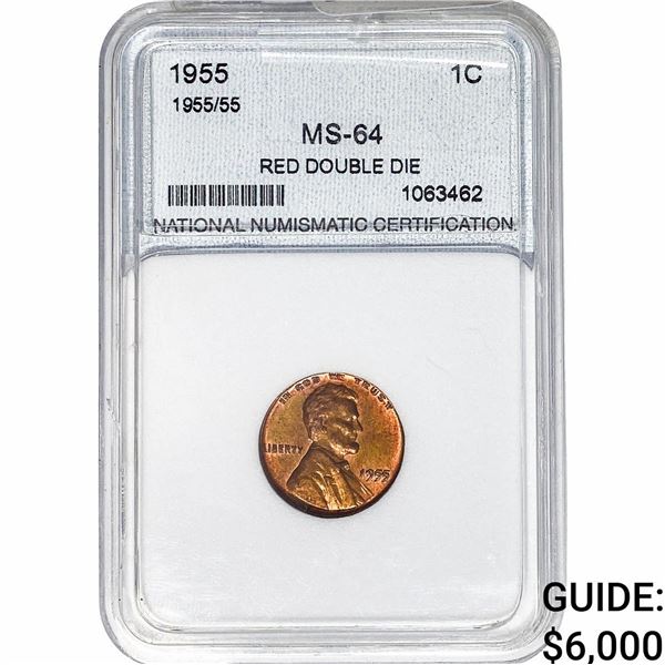 1955 Wheat Cent NNC MS64 Red DBL DIE
