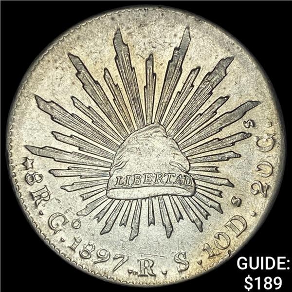 1897Go RS Mexico Silver 8 Reales Cap & Ray CLOSELY UNCIRCULATED