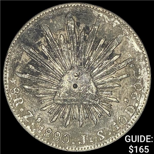 1880Zs JS Mexico Silver 8 Reales Chopmarked NEARLY UNCIRCULATED