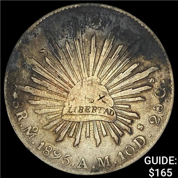 1895Mo AM Mexico Silver 8 Reales Cap & Ray NEARLY UNCIRCULATED