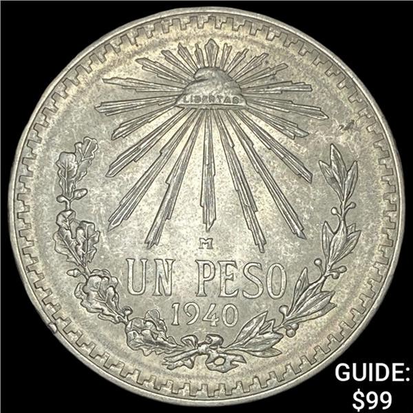 1940-M Mexico Silver Peso Cap & Ray UNCIRCULATED