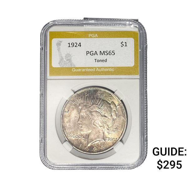 1924 Silver Peace Dollar PGA MS65 Toned