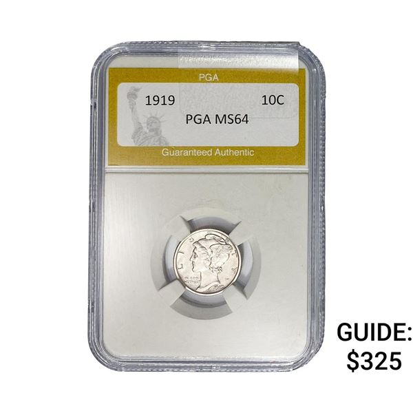 1919 Mercury Silver Dime PGA MS64