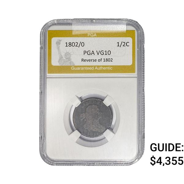 1802/0 Draped Bust Half Cent PGA VG10 REV 1802