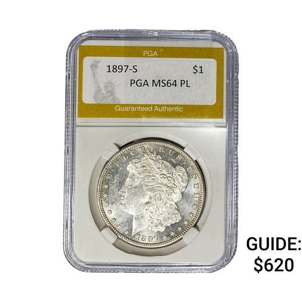 1897-S Morgan Silver Dollar PGA MS64 PL