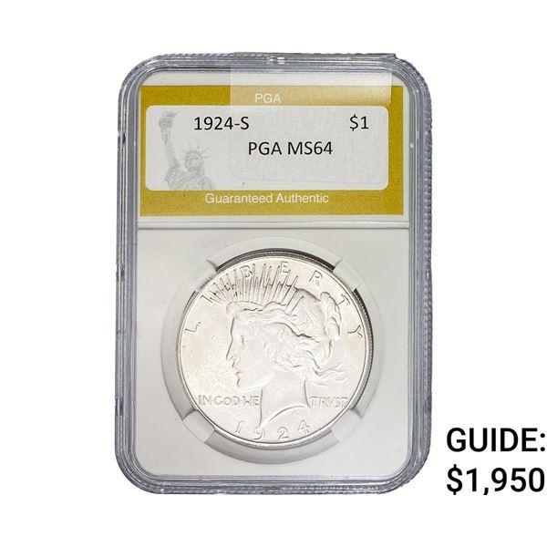 1924-S Silver Peace Dollar PGA MS64