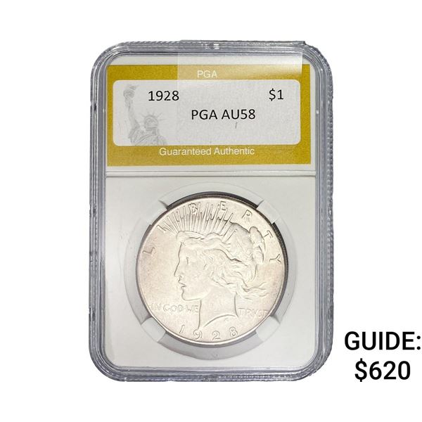 1928 Silver Peace Dollar PGA AU58
