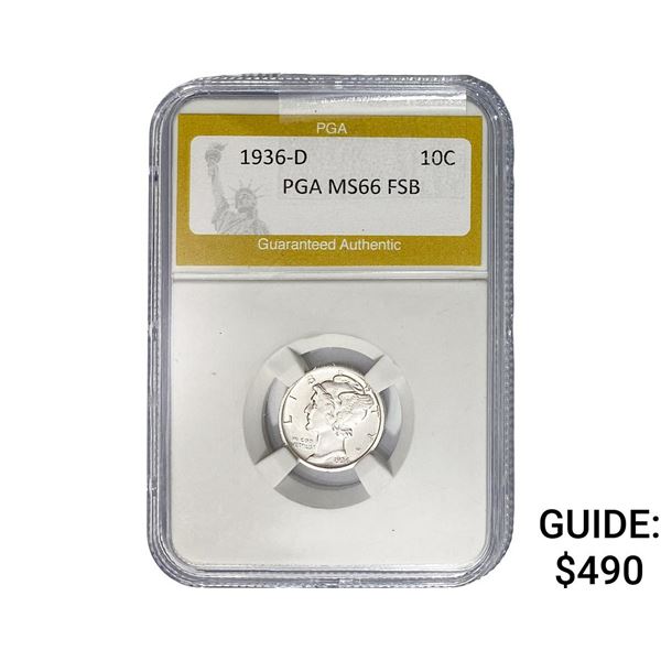 1936-D Mercury Silver Dime PGA MS66 FSB