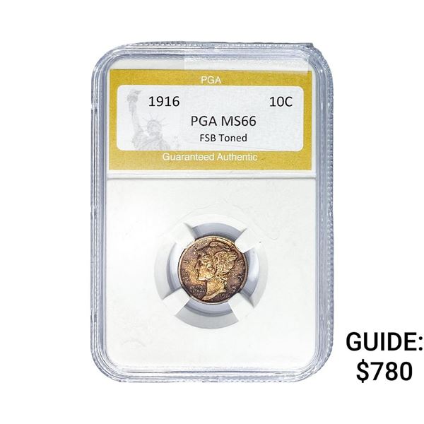 1916 Mercury Silver Dime PGA MS65 FSB Toned