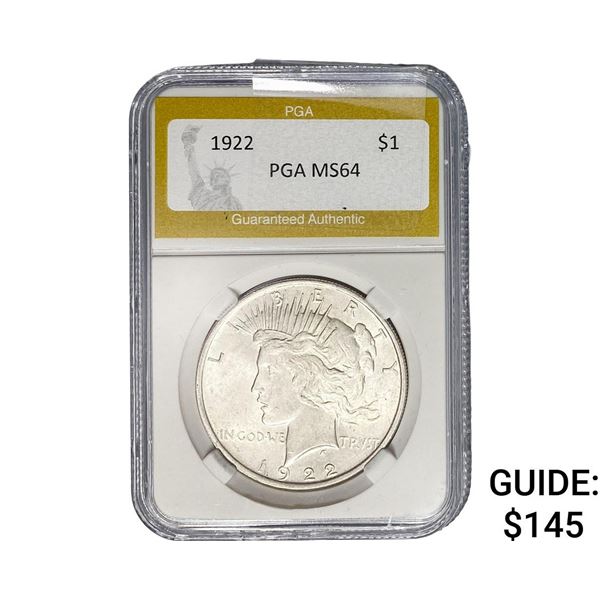 1922 Silver Peace Dollar PGA MS64