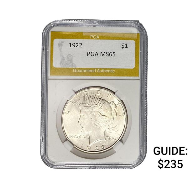 1922 Silver Peace Dollar PGA MS65