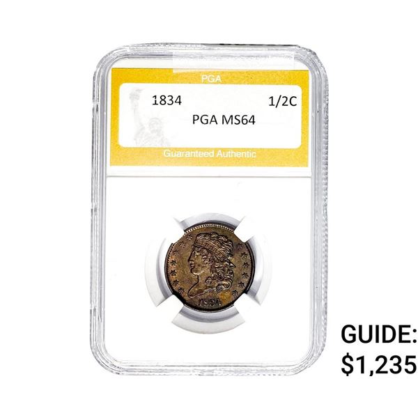 1834 Classic Head Half Cent PGA MS64