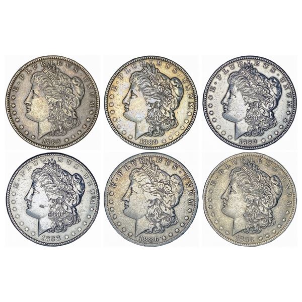 1884-1889 Varied Date Morgan Sil Dollar Lot [6 Coins] HIGH GRADE