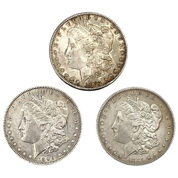 1884-S, 1896-O Better Date Morgan Silver Dollar Lot [3 Coins]