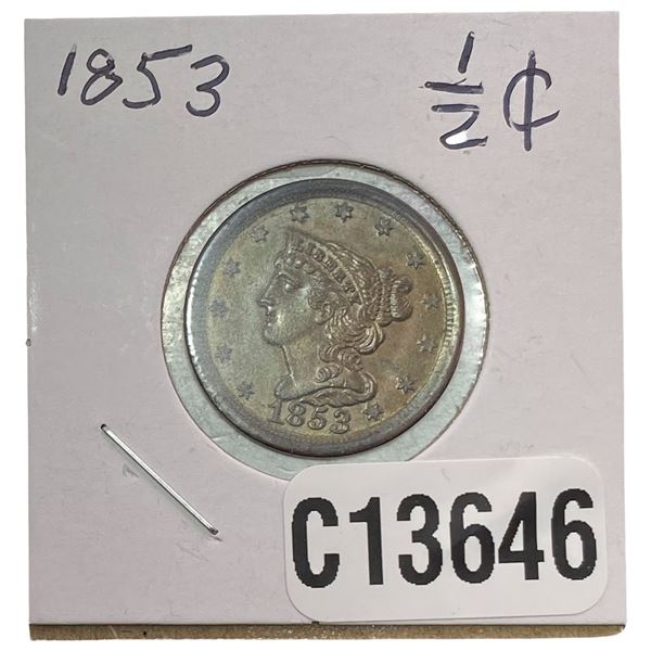 1853 Braided Hair Half Cent MS