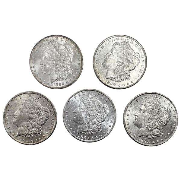 1880-1899 GEM BU Morgan Silver Dollar [5 Coins]