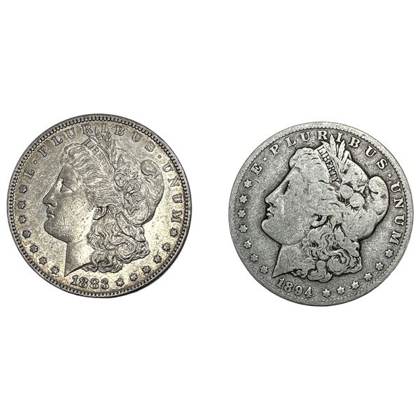 1883-S, 1894-O KEY Date Morgan Silver Dollar [2 Coins]