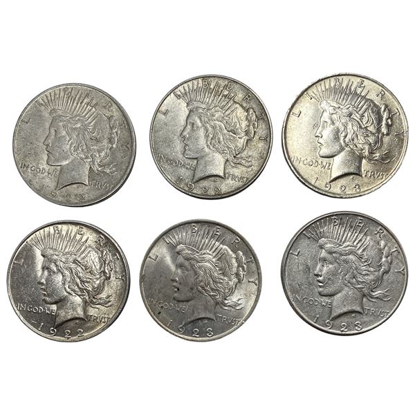 1922-1923 High Grade Silver Peace Dollar [6 Coins]