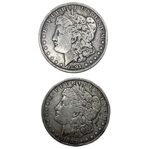 1882-CC, 1891-CC Key Date Morgan Silver Dollar [2 Coins]