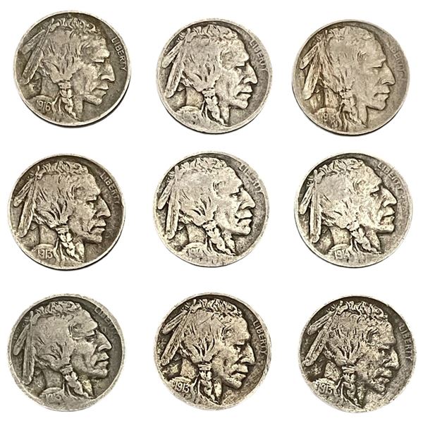 1913-1916 Better Date Buffalo Nickel Lot [9 Coins]