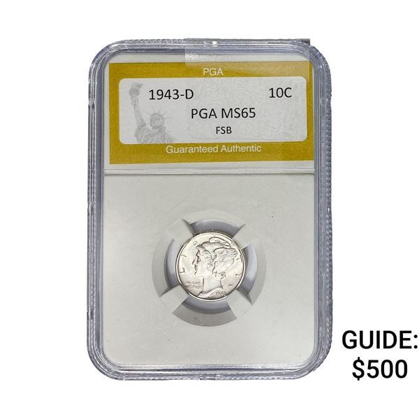 1943-D Mercury Silver Dime PGA MS65 FSB