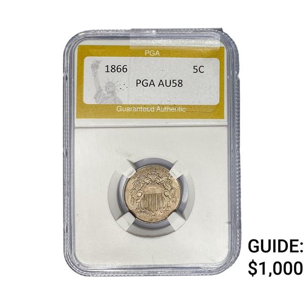 1866 Shield Nickel PGA AU58
