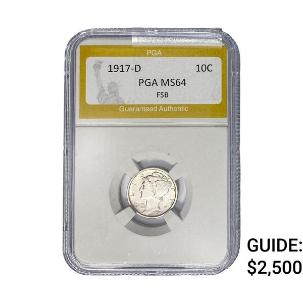 1917-D Mercury Silver Dime PGA MS64 FSB