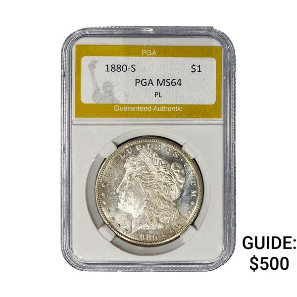 1880-S Morgan Silver Dollar PGA MS64 PL