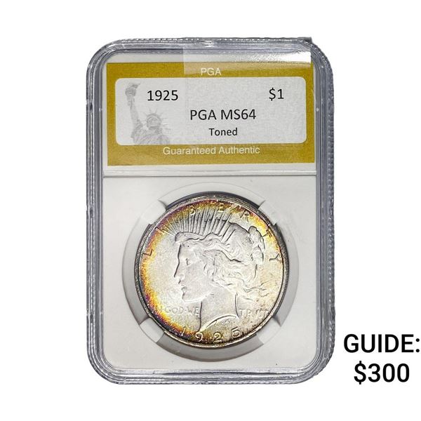 1925 Silver Peace Dollar PGA MS64 Toner