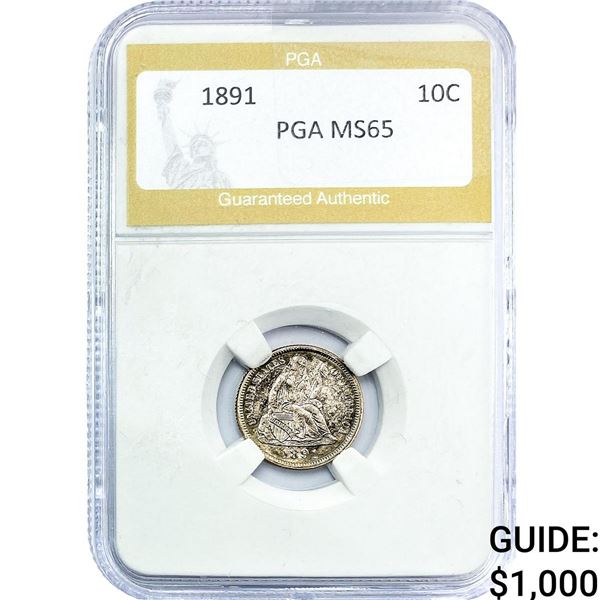 1891 Seated Liberty Dime PGA MS65