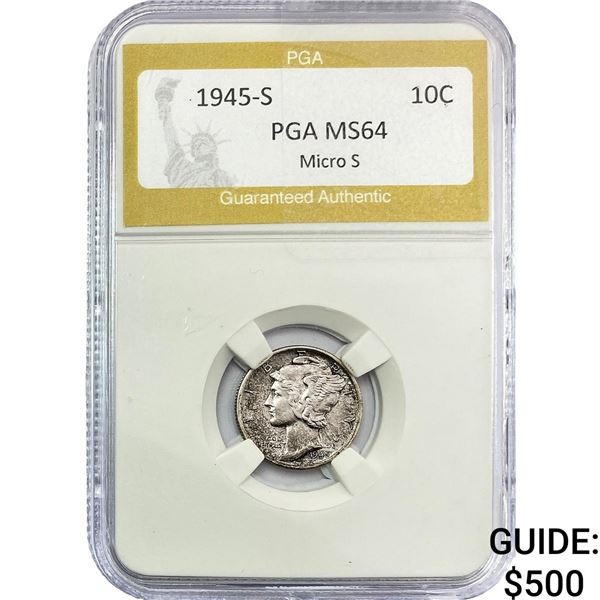 1945-S Mercury Silver Dime PGA MS64 Micro S