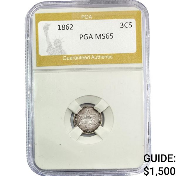1862 Silver Three Cent PGA MS65