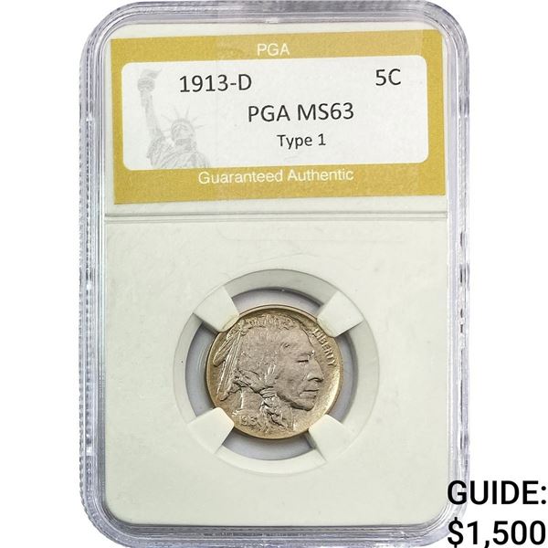 1913-D Buffalo Nickel PGA MS63 TY 1