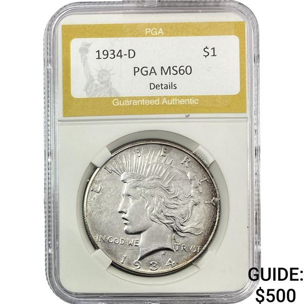 1934-D Silver Peace Dollar PGA MS60