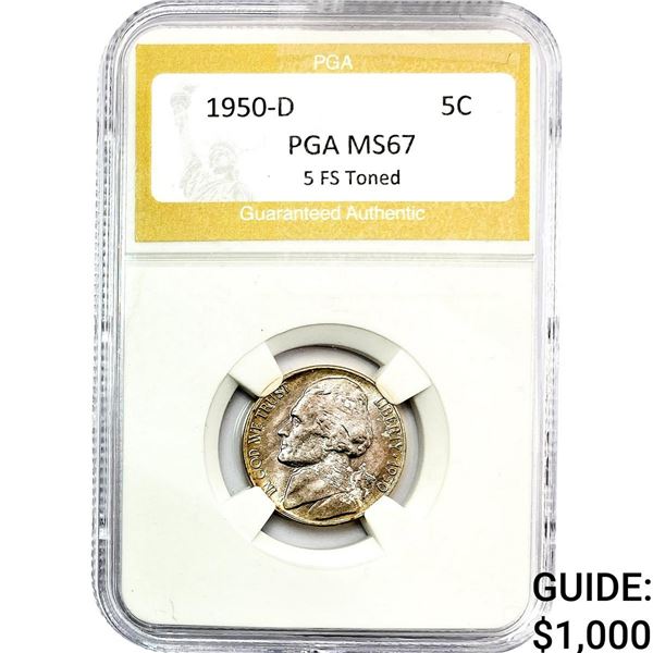 1950-D Jefferson Nickel PGA MS67 5 FS Toned