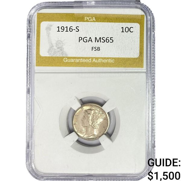 1916-S Mercury Silver Dime PGA MS65 FSB