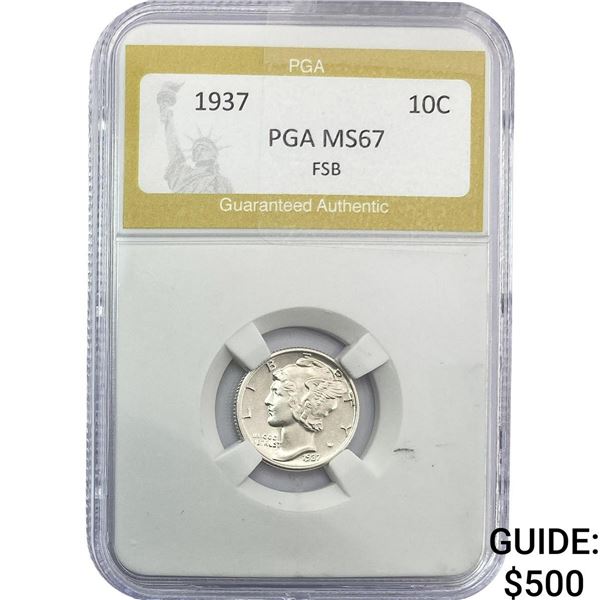 1937 Mercury Silver Dime PGA MS67 FSB